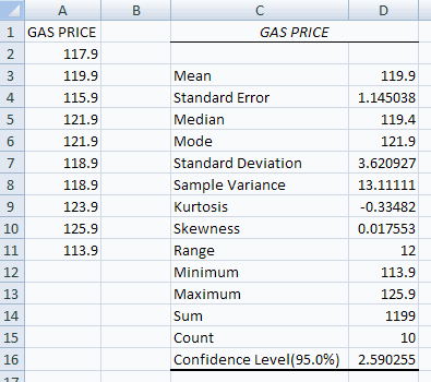 Excel 2007 Descriptive Statistics For Univariate Data