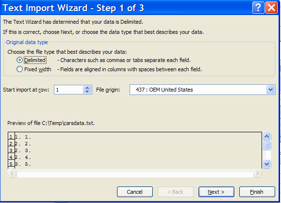 Text import wizard