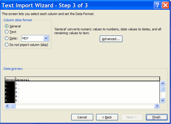 Text Import Wizard steo 3