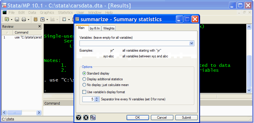 Stata summary statistics