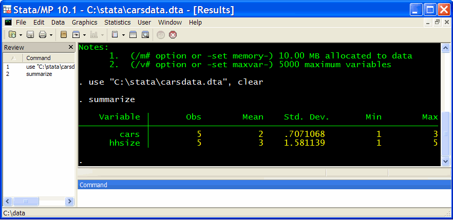 Stata summary statistics